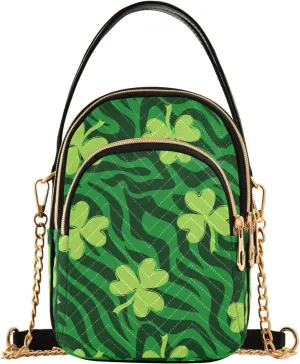 ALAZA Chain Crossbody Bags for Women Striped Zebra with Clover Leaf St Quilted Shoulder Crossbody Handbags Travel Cross Body Cell Phone Purses Bags
