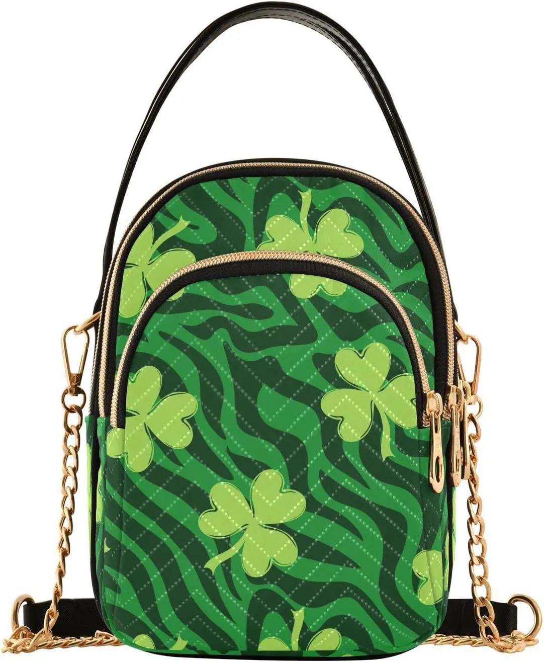 ALAZA Chain Crossbody Bags for Women Striped Zebra with Clover Leaf St Quilted Shoulder Crossbody Handbags Travel Cross Body Cell Phone Purses Bags