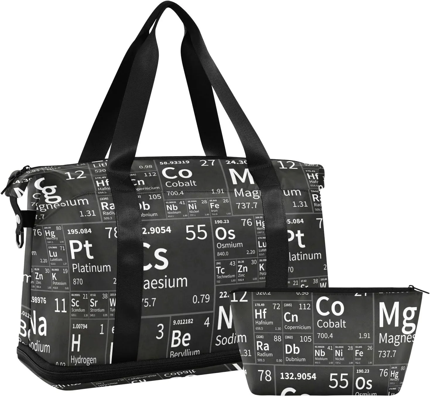 ALAZA Chemical Elements Table Black Travel Duffel Bag for Women Men Sports Gym Bag with Shoe Compartment Tote Weekender Overnight Bag with Wet Pocket for Travel, Gym,Yoga,Swimming