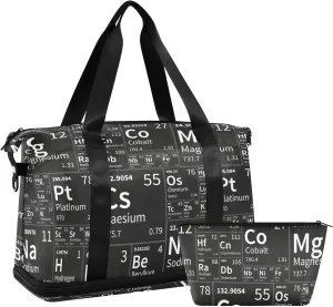 ALAZA Chemical Elements Table Black Travel Duffel Bag for Women Men Sports Gym Bag with Shoe Compartment Tote Weekender Overnight Bag with Wet Pocket for Travel, Gym,Yoga,Swimming