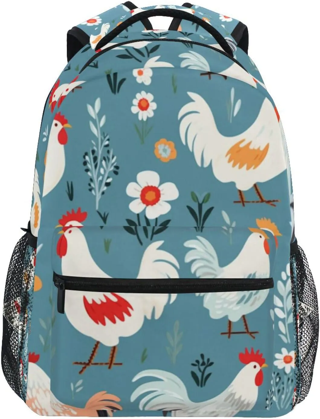 ALAZA Chicken Backpacks for Girls Elementary School Bag Laptop Bookbag Kids Personalized Travel Daypack 3rd 4th 5th Grade Students Rucksack Rooster Farmhouse