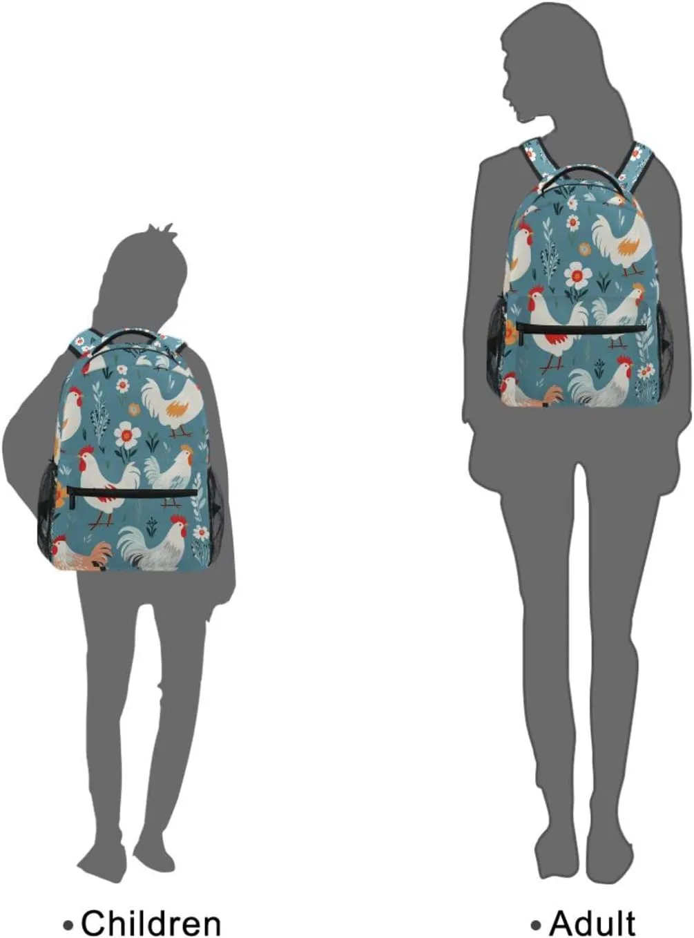 ALAZA Chicken Backpacks for Girls Elementary School Bag Laptop Bookbag Kids Personalized Travel Daypack 3rd 4th 5th Grade Students Rucksack Rooster Farmhouse