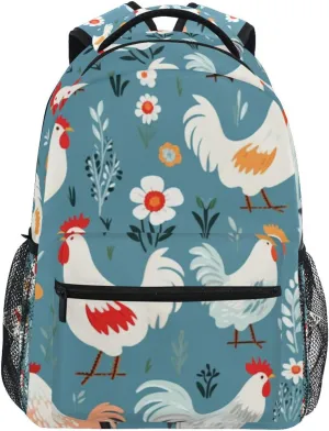 ALAZA Chicken Backpacks for Girls Elementary School Bag Laptop Bookbag Kids Personalized Travel Daypack 3rd 4th 5th Grade Students Rucksack Rooster Farmhouse