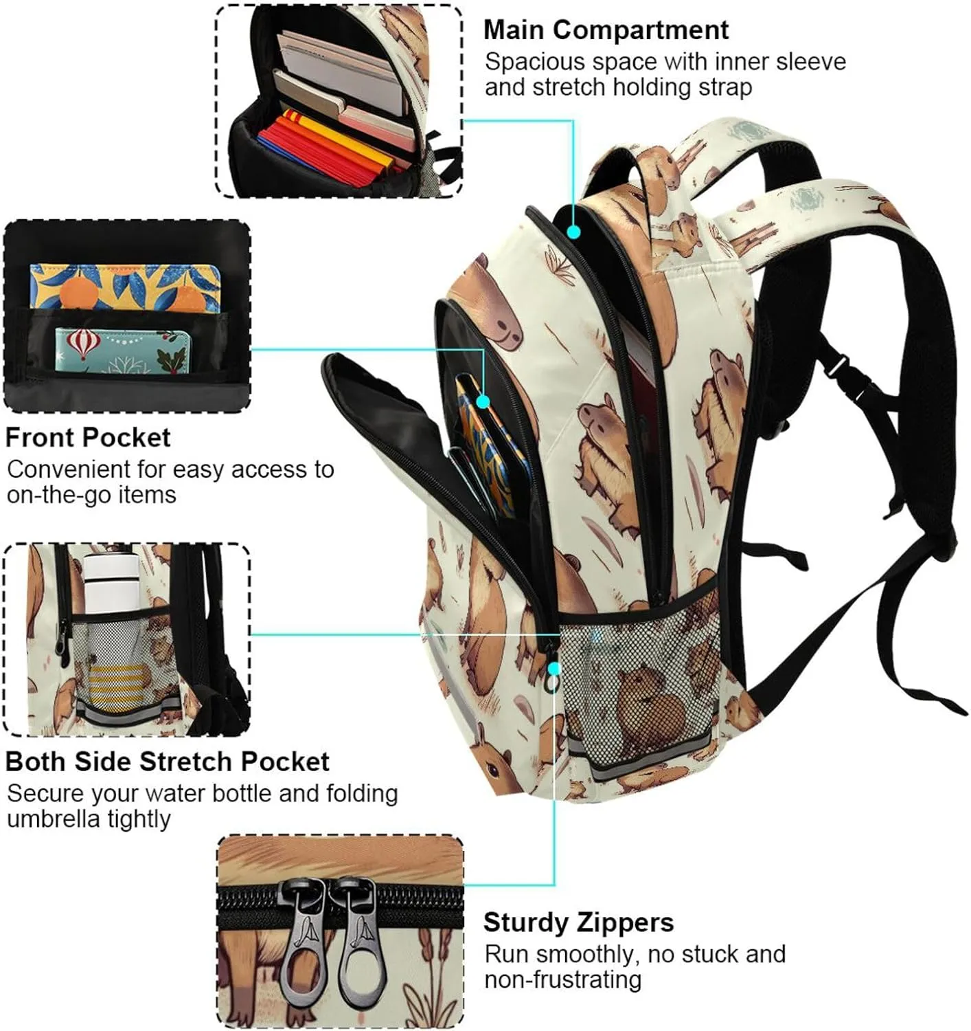 ALAZA Cute Capybara Backpacks Travel Laptop Daypack School Book Bag for Men Women Teens Kids