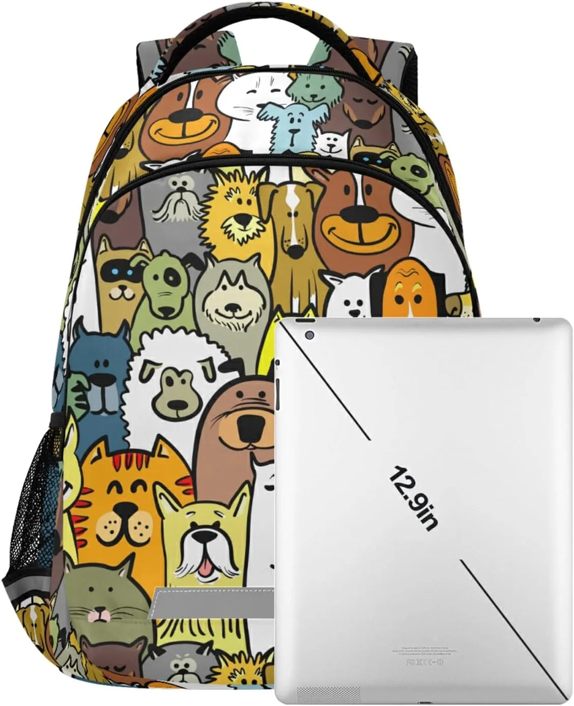 ALAZA Cute Cartoon Doodle Dogs and Cats Backpacks Travel Laptop Daypack School Book Bag for Men Women Teens Kids