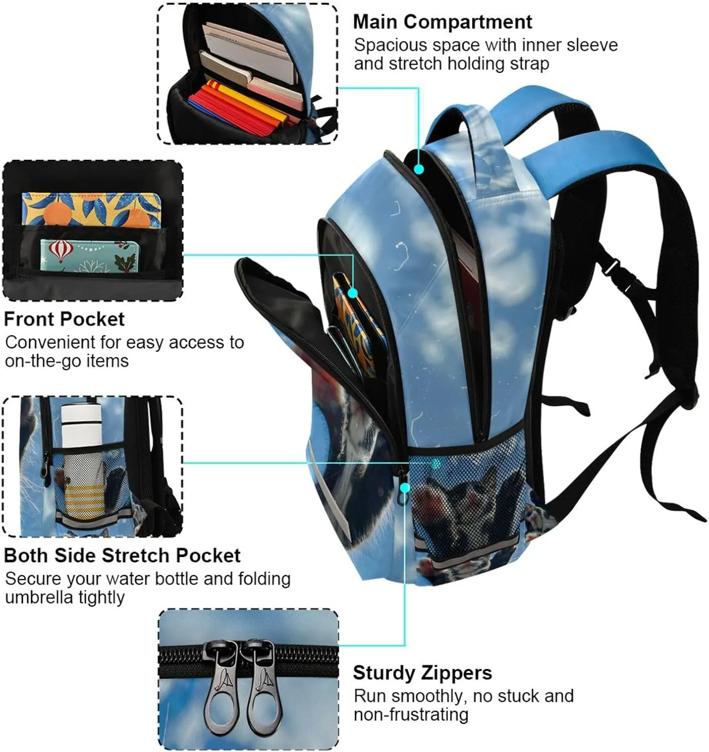 ALAZA Cute Tuxedo Kitten Cat Backpacks Travel Laptop Daypack School Book Bag for Men Women Teens Kids