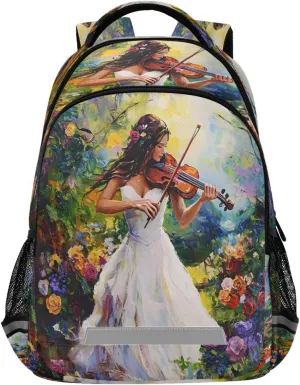 ALAZA Girl Playing Violin Backpacks Travel Laptop Daypack School Book Bag for Men Women Teens Kids