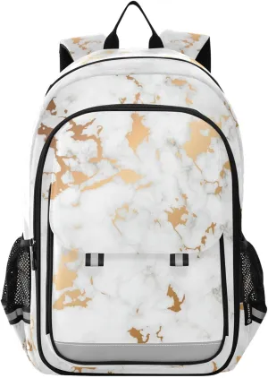 ALAZA Gray Marble White Gold Fluid Laptop Backpack Purse for Women Men School Bag 17 Inch Bookbag Student Boys Girls Travel Casual Daypack