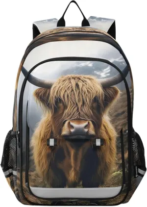 ALAZA Highland Cow Cattle Mountains Laptop Backpack Purse for Women Men School Bag 17 Inch Bookbag Student Boys Girls Travel Casual Daypack