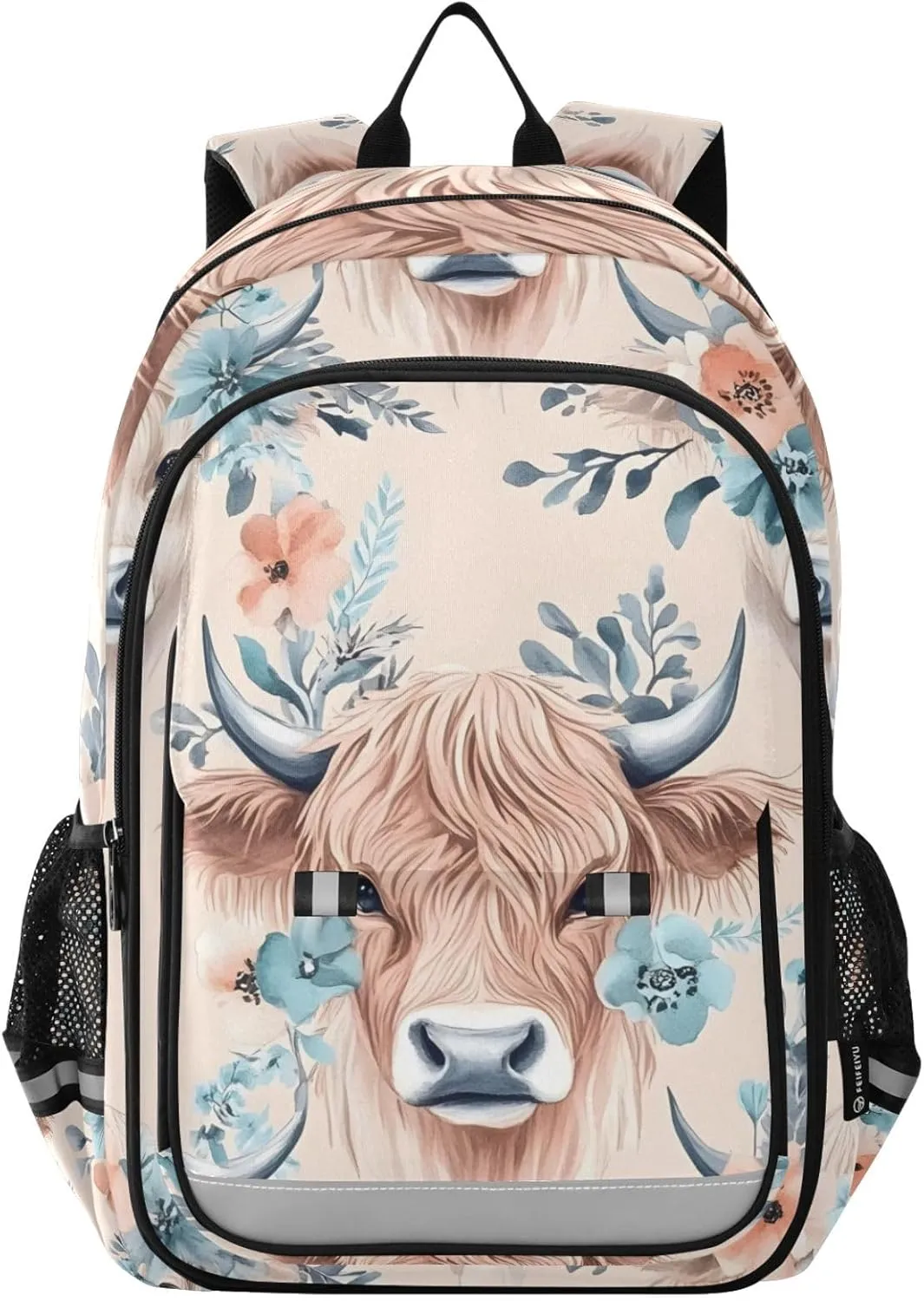 ALAZA Highland Cows Flowers Boho Feathers Laptop Backpack Purse for Women Men School Bag 17 Inch Bookbag Student Boys Girls Travel Casual Daypack