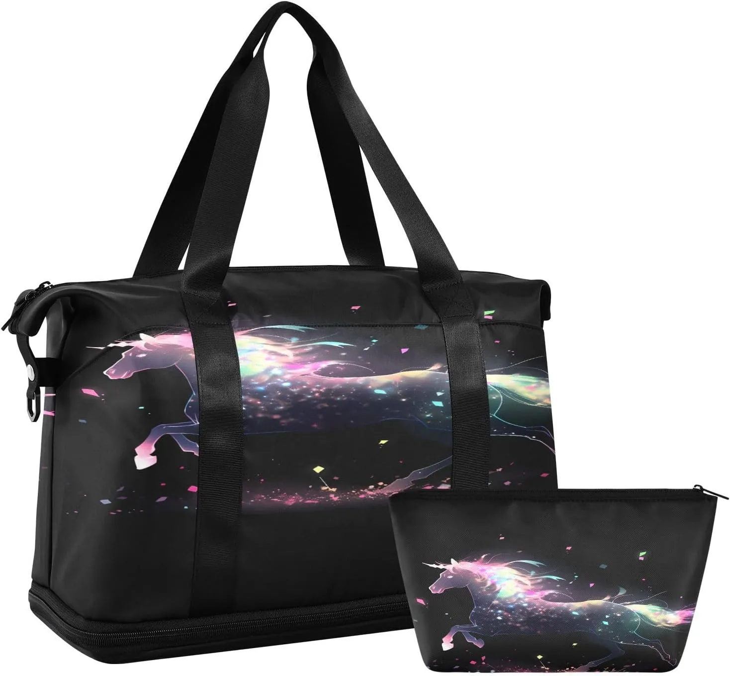 ALAZA Magic Unicorn Horse Rainbow Travel Duffel Bag for Women Men Sports Gym Bag with Shoe Compartment Tote Weekender Overnight Bag with Wet Pocket for Travel, Gym,Yoga,Swimming