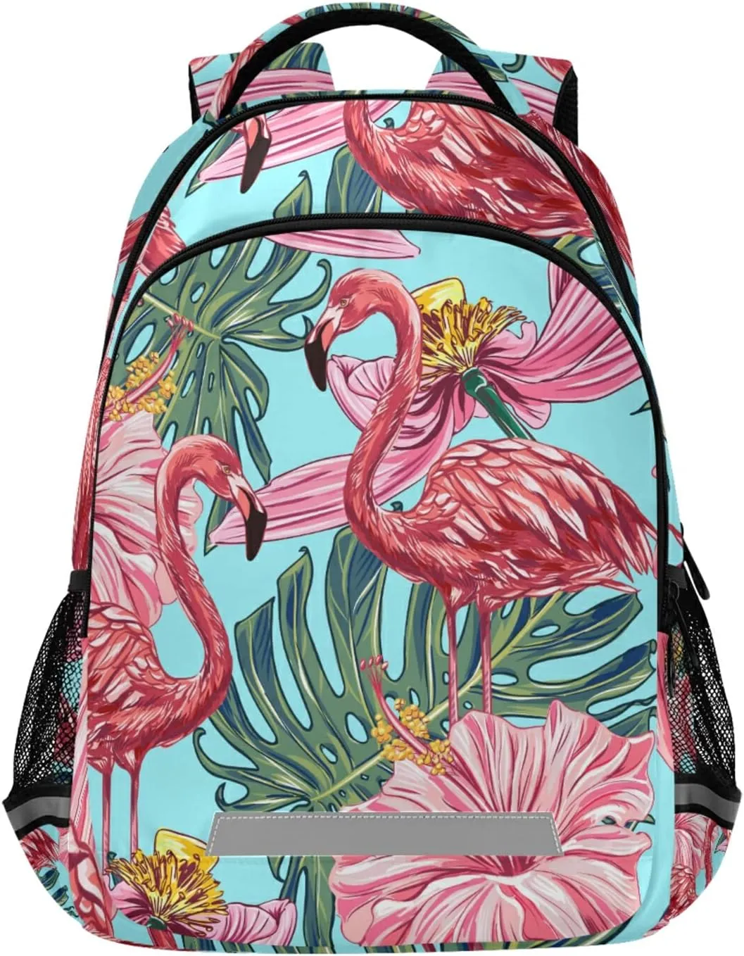 ALAZA Pink Flamingo Tropical Flowers Blue Backpacks for Girls Boys Kids School Book Bags 3rd 4th 5th Grade Laptop Casual Daypack Travel Shoulder Bag with Chest Strap