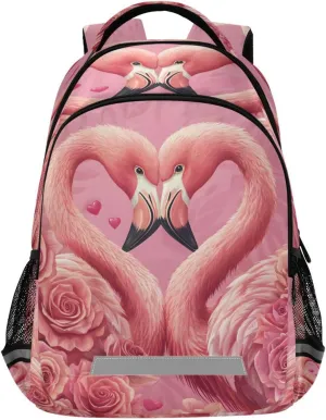 ALAZA Pink Rose Heart Shaped Two Flaming Backpacks Travel Laptop Daypack School Book Bag for Men Women Teens Kids