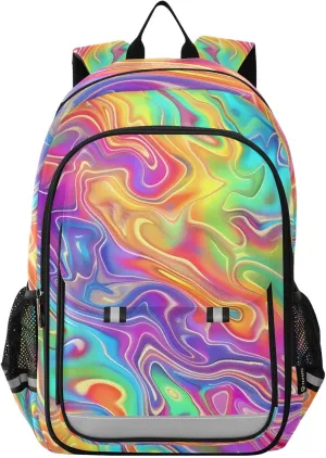 ALAZA Rainbow Fluid Holographic Laptop Backpack Purse for Women Men School Bag 17 Inch Bookbag Student Boys Girls Travel Casual Daypack