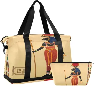 ALAZA Religion Of Ancient Egypt Travel Duffel Bag for Women Men Sports Gym Bag with Shoe Compartment Tote Weekender Overnight Bag with Wet Pocket for Travel, Gym,Yoga,Swimming