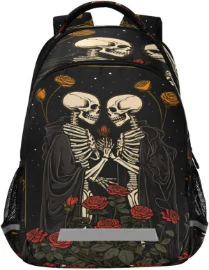 ALAZA Skull in Love with Roses Flowers Backpacks Travel Laptop Daypack School Book Bag for Men Women Teens Kids