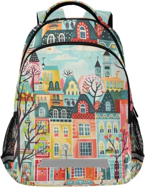 ALAZA Small Town Car Doodle Backpack Girls Kids Backpacks Boys School Bookbag 3rd 4th 5th Grade Casual Daypack Laptop Shoulder Bag