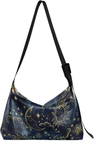 ALAZA Sun Moon Boho Cosmos Astrology Womens Tote Bag Leather Shoulder Bag For Women Men Large Hobo Cross Body Bags Handbag