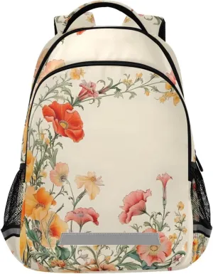 ALAZA Vintage Red Flower Backpack Girls Kids Backpacks Boys School Bookbag 3rd 4th 5th Grade Casual Daypack Laptop Shoulder Bag with Chest Strap