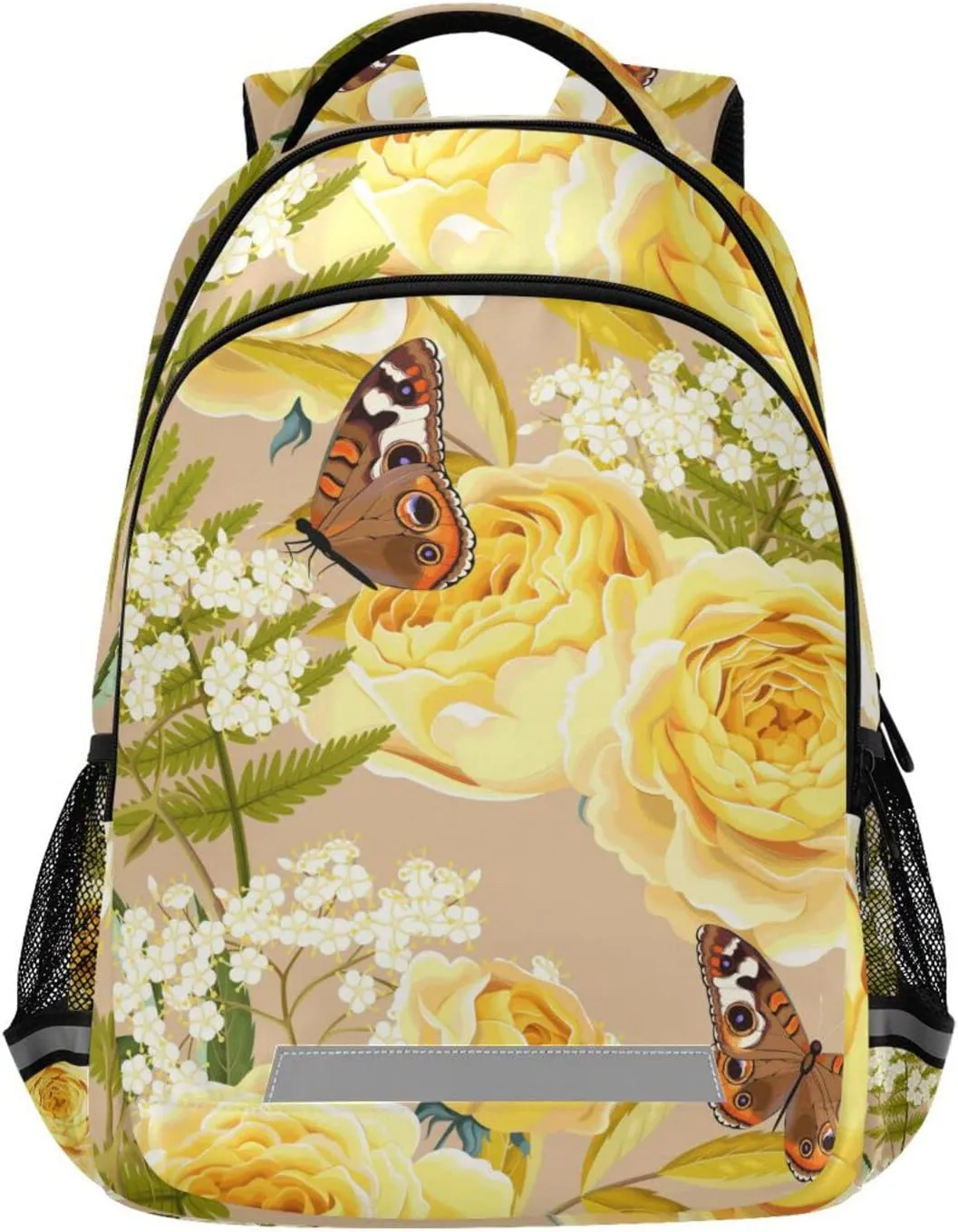 ALAZA Vintage Yellow Flower Butterfly Girls Boys Backpack Kids School Book Bags 3rd 4th 5th Grade Laptop Casual Daypack Travel Shoulder Bag with Chest Strap