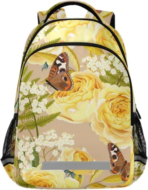 ALAZA Vintage Yellow Flower Butterfly Girls Boys Backpack Kids School Book Bags 3rd 4th 5th Grade Laptop Casual Daypack Travel Shoulder Bag with Chest Strap