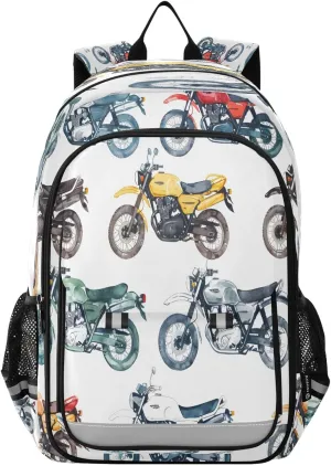 ALAZA Watercolor Motorcycles Assortment Pattern School Backpacks Travel Laptop Bag Kids Bookbag for Girls Boys Teens Women Men