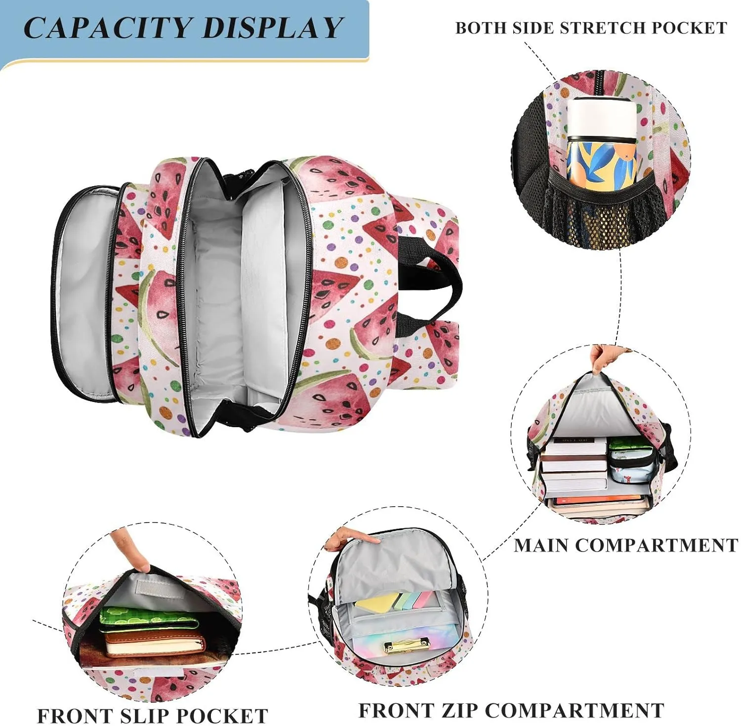 ALAZA Watercolor Watermelon Pot Dot Backpacks Reflective Safety Backpack