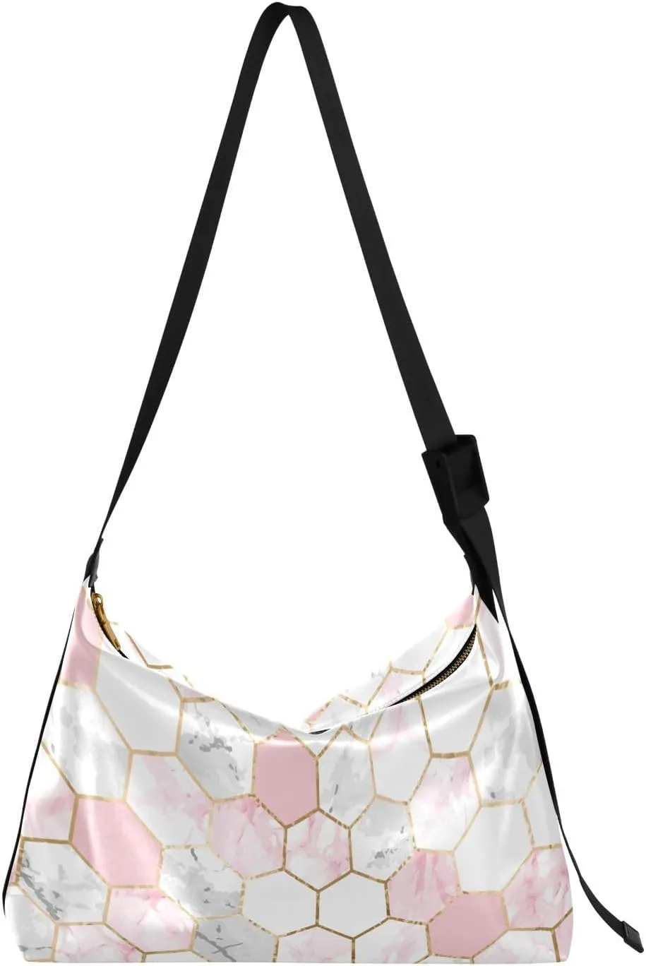 ALAZA White & Pink Marble Honeycomb Hive Womens Tote Bag Leather Shoulder Bag For Women Men Large Hobo Cross Body Bags Handbag