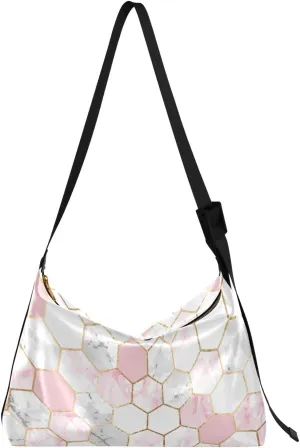 ALAZA White & Pink Marble Honeycomb Hive Womens Tote Bag Leather Shoulder Bag For Women Men Large Hobo Cross Body Bags Handbag