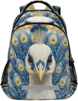 ALAZA White Peacock Backpacks Travel Laptop Daypack School Book Bag for Men Women Teens Kids