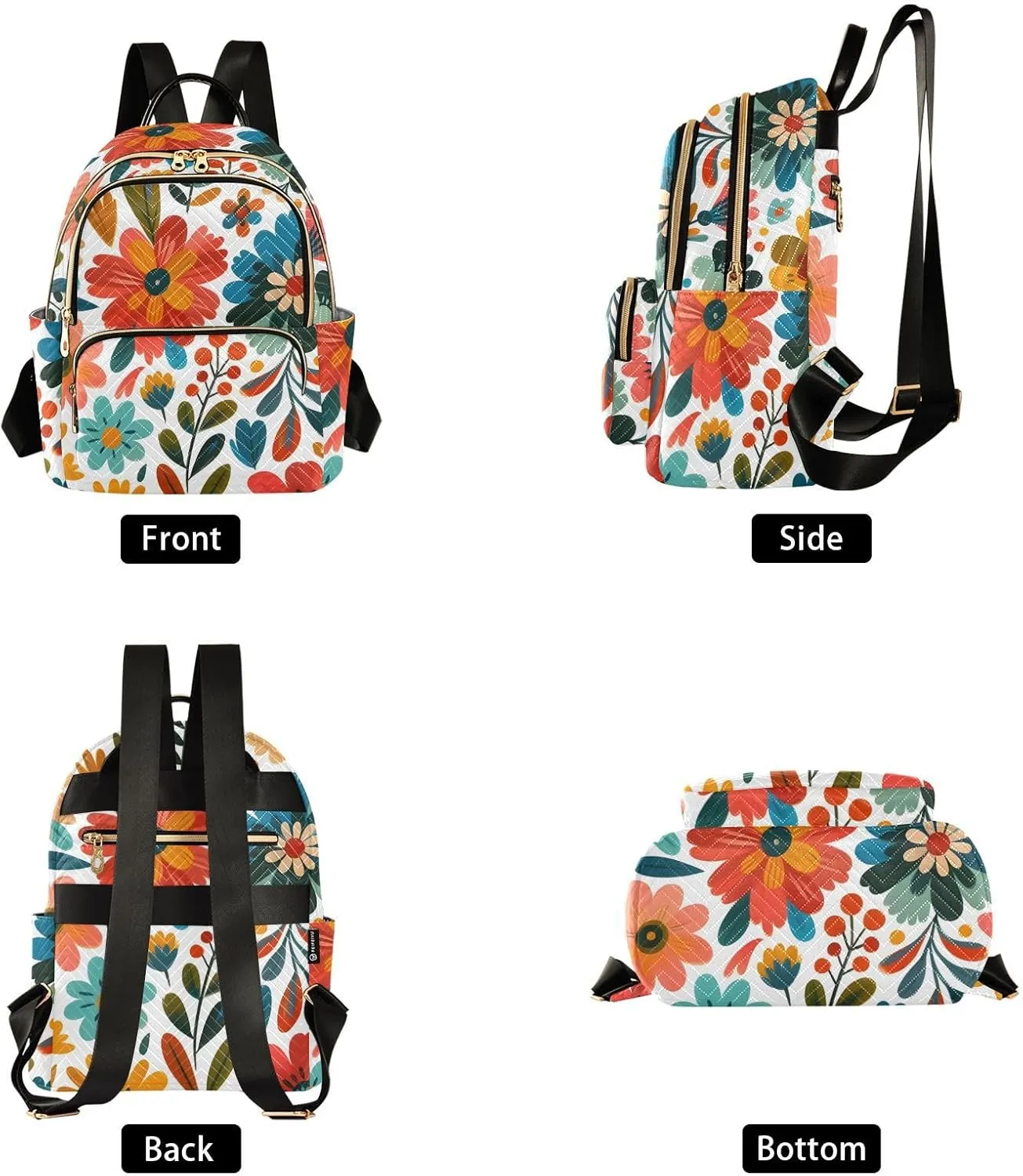 ALAZA Women Mini Backpack Purse Bag Lightweight Casual Daily Travel Backpack Colorful Wild Floral Flowers Back Pack Fashion Multipurpose Shoulder Bag,S