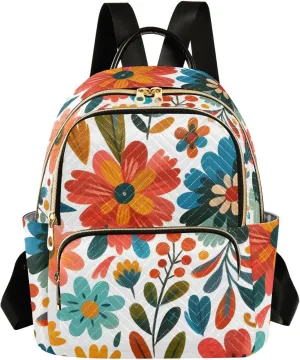 ALAZA Women Mini Backpack Purse Bag Lightweight Casual Daily Travel Backpack Colorful Wild Floral Flowers Back Pack Fashion Multipurpose Shoulder Bag,S