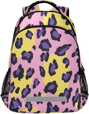 ALAZA Yellow Purple Leopard Print Backpack Girls Kids Backpacks Boys School Bookbag 3rd 4th 5th Grade Casual Daypack Laptop Shoulder Bag