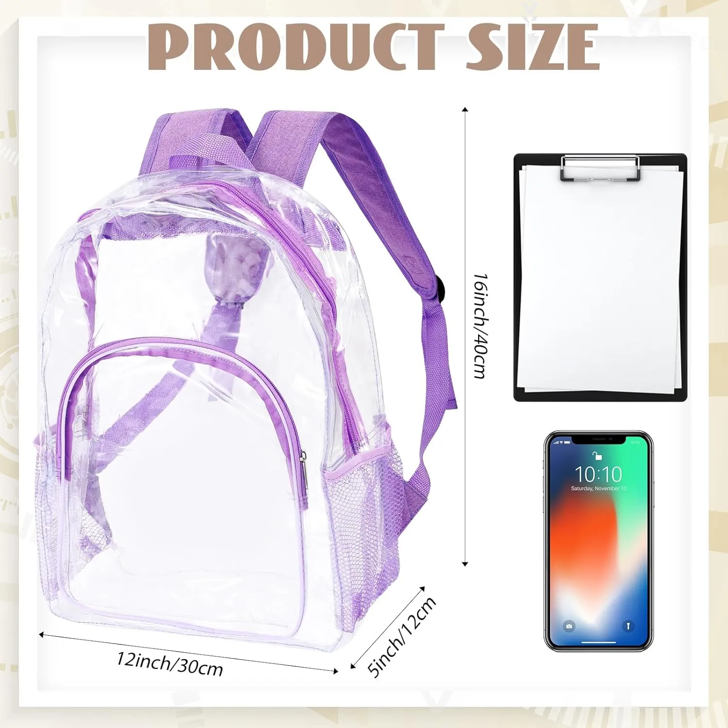 Aliceset Clear Backpack Bulk Heavy Duty Clear Bookbag 16" Transparent Waterproof Color Back Packs Donation Sports Stadium(50 Pcs)