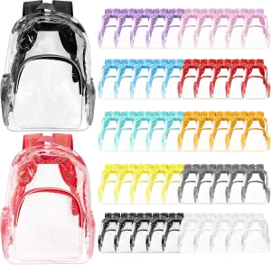 Aliceset Clear Backpack Bulk Heavy Duty Clear Bookbag 16" Transparent Waterproof Color Back Packs Donation Sports Stadium(50 Pcs)