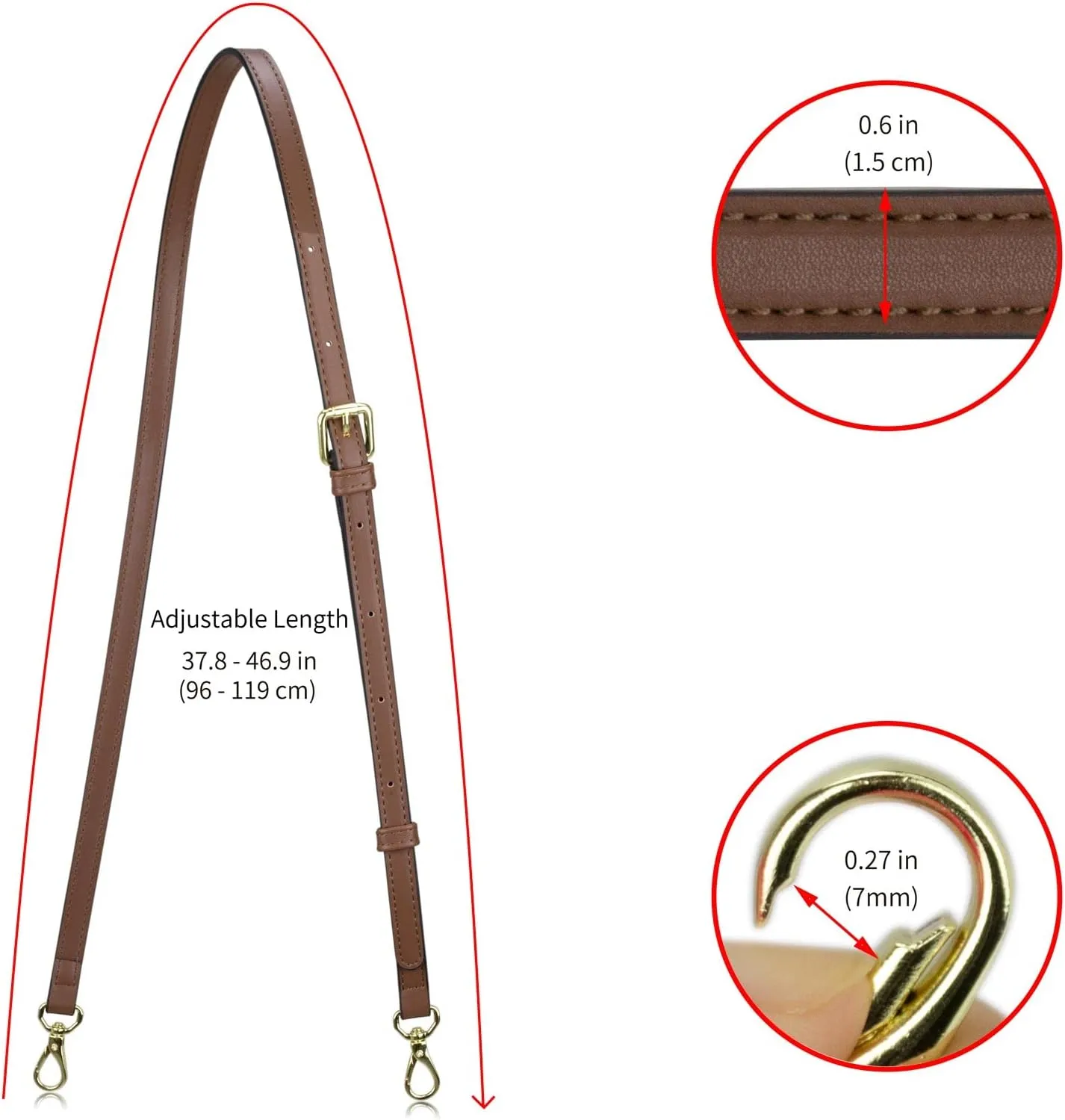 Allzedream Leather Purse Strap Replacement Crossbody Handbag Long Adjustable (Dark Brown)