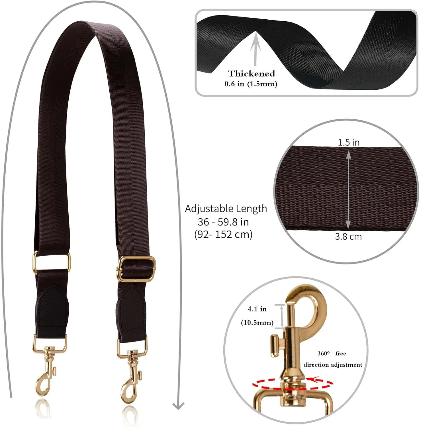 Allzedream Wide Purse Strap Replacement Crossbody Shoulder Bag Adjustable Leather Ends