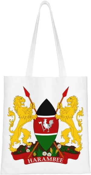 Alternate Coat of arms of Kenya Tote Bag for Women Canvas Shopping Bags Reusable Large Capacity Casual Shoulder Handbags Grocery Bags DIY Gift Bags