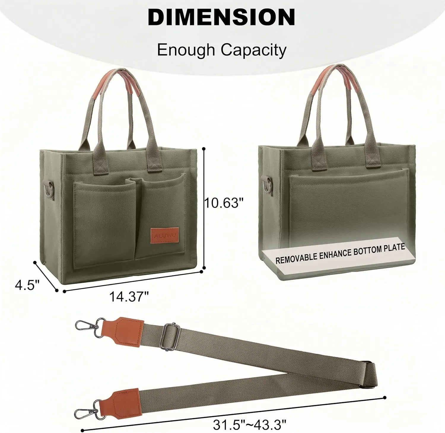 ALUWU Work Tote Bags for Women, Canvas Tote bag Womens Purse Handbags Crossbody Laptop Book Bag for Travel Nurse College Gift