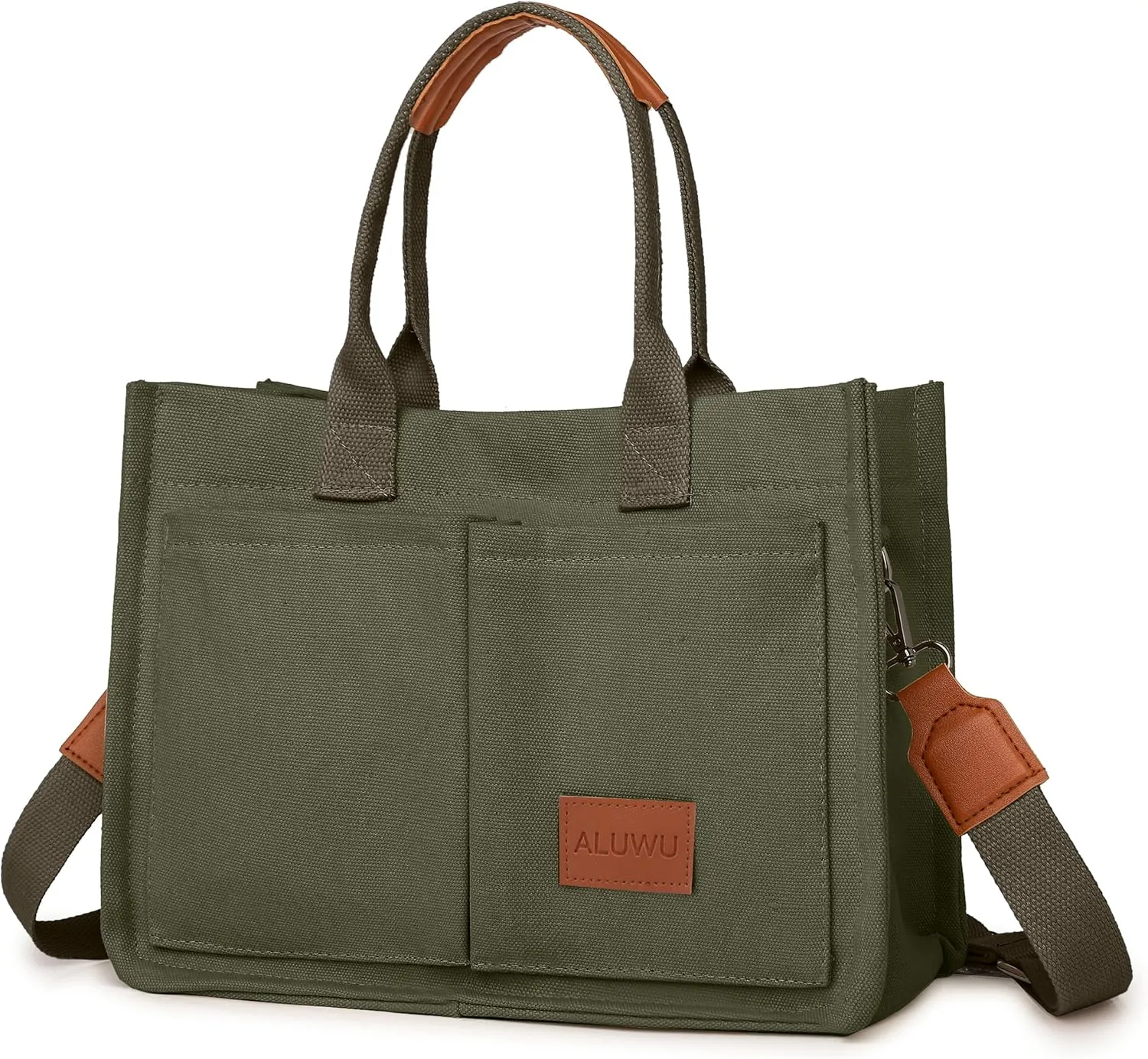 ALUWU Work Tote Bags for Women, Canvas Tote bag Womens Purse Handbags Crossbody Laptop Book Bag for Travel Nurse College Gift
