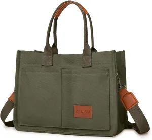 ALUWU Work Tote Bags for Women, Canvas Tote bag Womens Purse Handbags Crossbody Laptop Book Bag for Travel Nurse College Gift