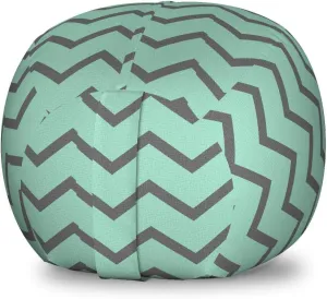 Ambesonne Grey Chevron Storage Toy Bag Chair, Retro Zigzags Pattern with Long Corners at Variable Angles Minimalist Art, Stuffed Animal Organizer Washable Bag, Small Size, Mint Green Grey