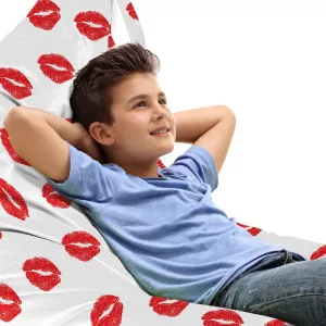 Ambesonne Lips Lounger Chair Bag, Kisses Imprint Inspired Repeating Pattern on Plain Background Romance, High Capacity Storage with Handle Container, Lounger Size, Scarlet White