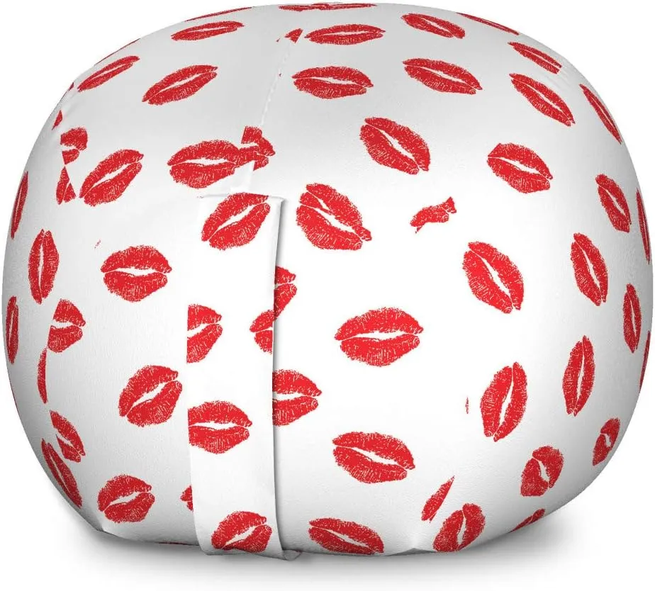 Ambesonne Lips Storage Toy Bag Chair, Kisses Imprint Inspired Repeating Pattern on Plain Background Romance, Stuffed Animal Organizer Washable Bag, Large Size, Scarlet White