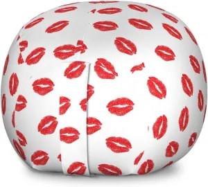 Ambesonne Lips Storage Toy Bag Chair, Kisses Imprint Inspired Repeating Pattern on Plain Background Romance, Stuffed Animal Organizer Washable Bag, Large Size, Scarlet White