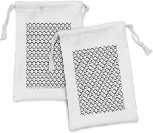Ambesonne Retro Fabric Pouch Set of 2, Rotary Dial Silhouettes Repetitive Telephones Images on Plain Background, Small Drawstring Bag for Toiletries Masks and Favors, 9" x 6", Charcoal Grey and White