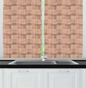 Ambesonne Retro Long Kitchen Curtains, Travel Work Theme with Leather Bags Accessories Wallet Suitcase Purse, Two Panels Drapes with Rod Pocket Room Decor, 55" x 45", Pale Salmon Mauve Taupe