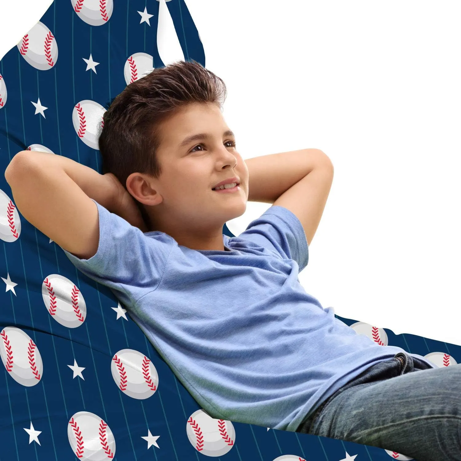 Ambesonne Sports Lounger Chair Bag, Baseball Patterns on Vertical Striped Background Stars Design, High Capacity Storage with Handle Container, Lounger Size, Night Blue Red White