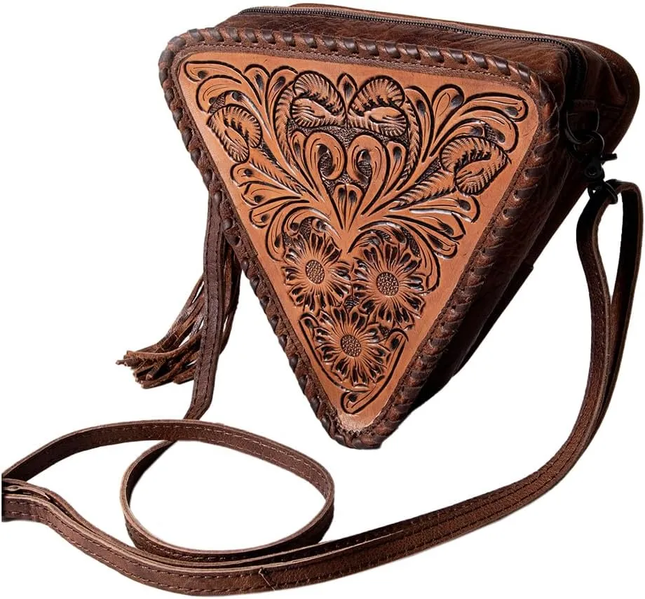American Darling Floral Tooled Triangle Purse