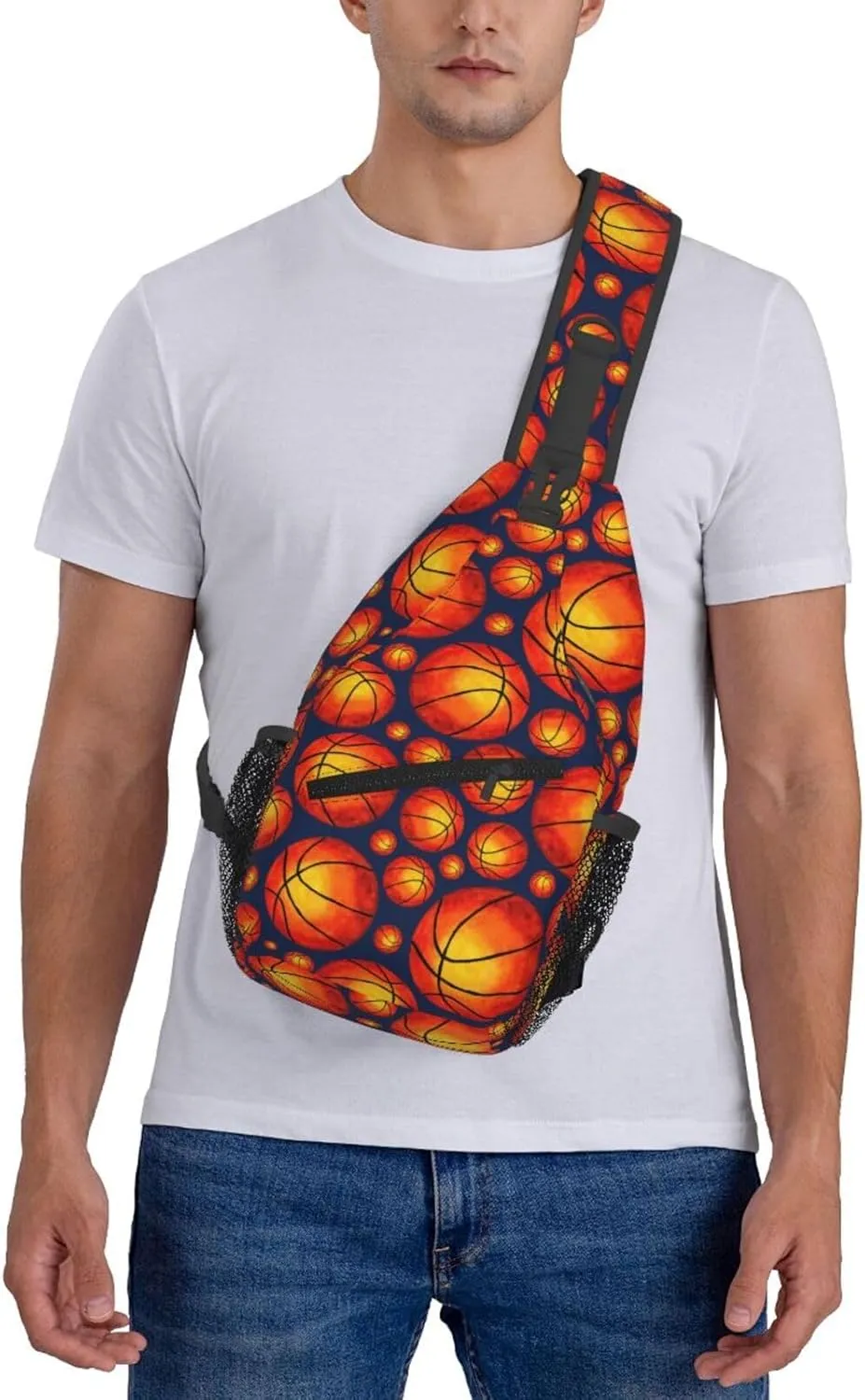 American Flag Basketball Crossbody Bag Adjustable Sling Bag Casual Chest Bags Travel Shoulder Backpack
